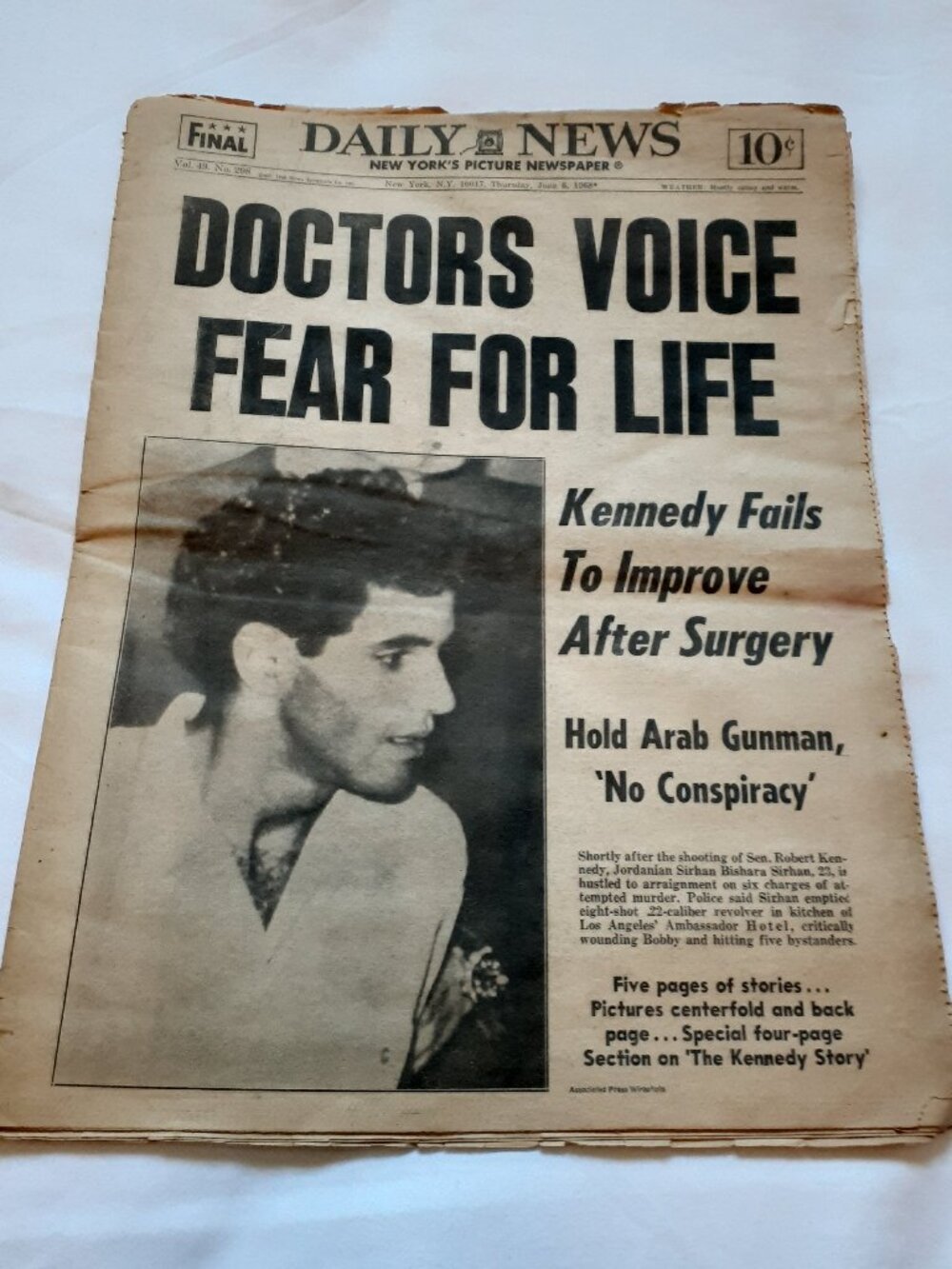 Robert Kennedy Assassin Arrest Newspaper 1968
